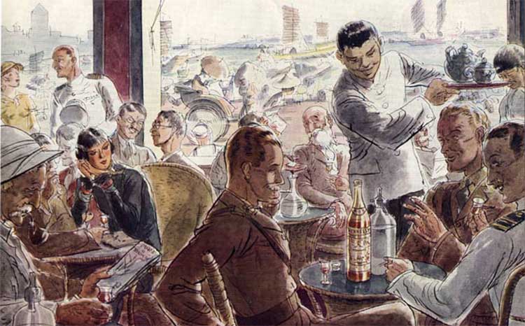 1934 Hennessy ad depicting expat life on the Bund in Shanghai. Pic: source.